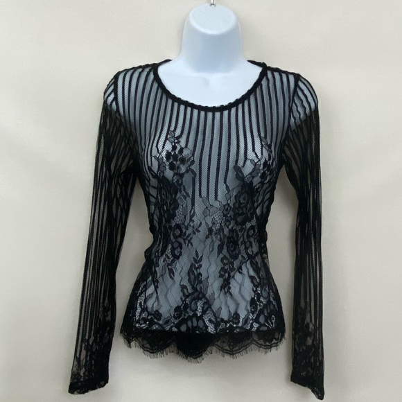 Forever 21 Tops - Forever 21 Black Sheer Lace Blouse Size M V-36